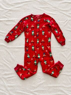 Family Pajamas Kids M 8 Red Elf Reindeer Christmas Fleece One Piece